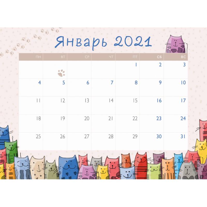 Разноцветные коты. Отрывной планер на магните на 2021 год