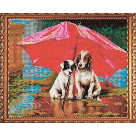 'Под дождём, но вдвоём' 30x24см набор на атласе для вышивания чешским бисером 'Вышивочка' в коробке ВЛ-038