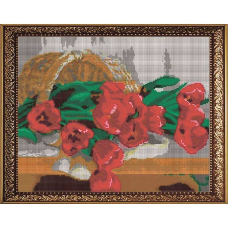 'Тюльпаны' 38х30см набор на атласе для вышивания чешским бисером 'Вышивочка' ВЛ-008П