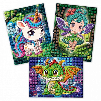 Разноцветная мозаика 3 в 1. Дракончик. Фея. Единорог