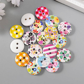 Пуговицы декоративные дерево 'Цветные' вес 8 гр