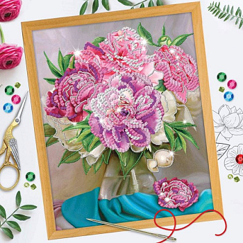 Вышивка бисером и пайетками 'Пионы', 28x35 см